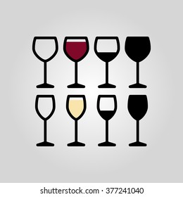 flat outline wine glasses icon set 