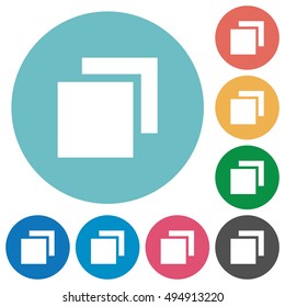 Flat overlapping elements icon set on round color background.