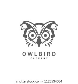 Flat owl logo with big eyes. Owl logo isolated on white background.