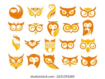 Flat Owl Logo Element Set