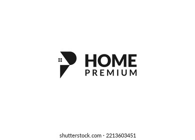 Flat P letter house logo design vector illustration