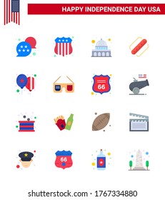 Paquete plano de 16 Símbolos del Día de la Independencia de Estados Unidos; globos; madison; estados; elementos de diseño de vectores de USA Day editable estadounidense