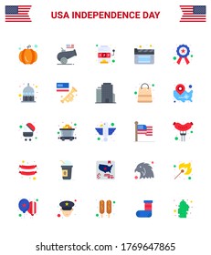 Flat Pack von 25 US Independence Day Symbols of sign; Polizei; Maschine, Abzeichen; Filme Bearbeitbar USA Day Vector Design Elements