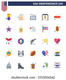 Flat Pack of 25 USA Independence Day Symbols of dog; church bell; american; christmas bell; alert Editable USA Day Vector Design Elements