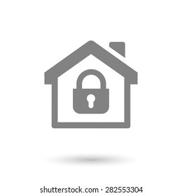 flat padlock and house icons, isolated with shadow