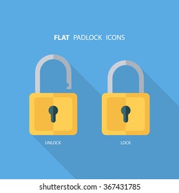 Flat padlock icons. Lock and unlock. Concept password, blocking, security. Lock symbol. Lock vector icon. Vector illustration.