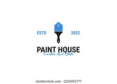 Flat paint brush house logo design vector illustration