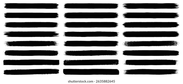 Flat Paint Brush Thin Full Background High Detail Abstract Vector Background Set, Vector large lines set different grunge brush strokes.