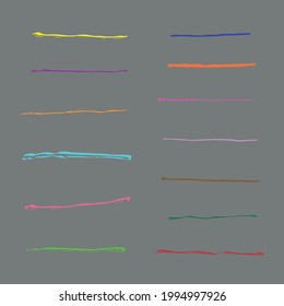Flache Paint Brush Dünne Straight Lines High Detail Abstrakter Vektorhintergrund Set 13. Vektorgrafik. Einzeln auf weißem Hintergrund. Handgezeichnet im Stil eines Doodles. Cartoon. Es kann in