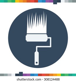 Flat paint roller icon in a circle.