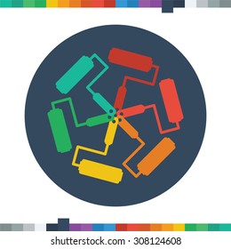 Flat paint roller logo, six paint roller symbols forming a circle.