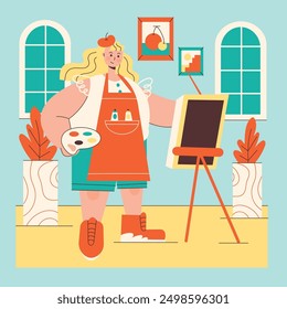 Flat Painter Artist Activity Illustration