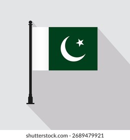 Flat Pakistan Rectangle Flag Pole in Official Colors