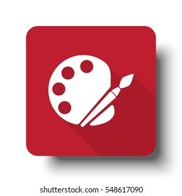 Flat Palette web icon on red button with drop shadow