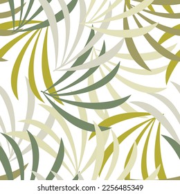 Flat palm leaves seamless pattern vector. Abstract jungle branches floral backdrop. Botanical illustration. Tropical plants wallpaper, background, fabric, print, wrapping paper, package design.