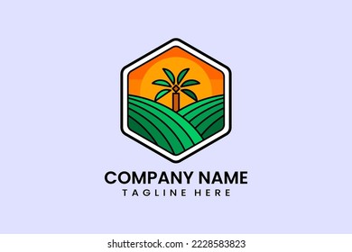 Flat palm tree farm logo template design icon logotype vector art illustration