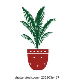 Flache Palmenblätter in einem Topf. Eine Pflanze zum Dekorieren eines Hauses oder eines Büros, Vektorgrafik.