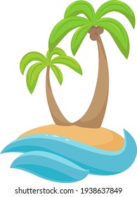 Flat Palm Trees Vector. Isolated Island With Palm Trees And Ocean.