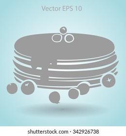 Flat pancakes pile with berries icon.