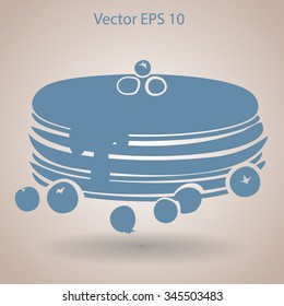 Flat pancakes pile with berries icon.