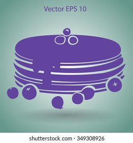 Flat pancakes pile with berries icon.