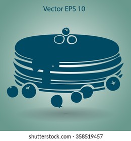 Flat pancakes pile with berries icon.
