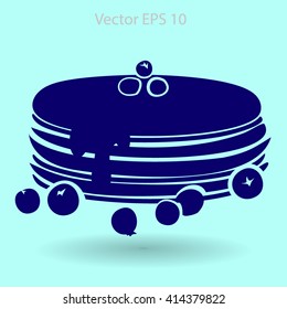 Flat pancakes pile with berries icon.