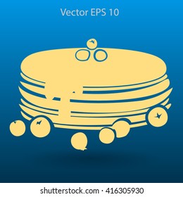 Flat pancakes pile with berries icon.