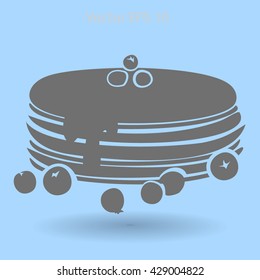 Flat pancakes pile with berries icon.