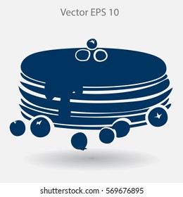 Flat pancakes pile with berries icon.