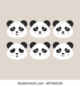 Flat Panda Heads. Vector Illustration of Cute Animal Emotional Heads.