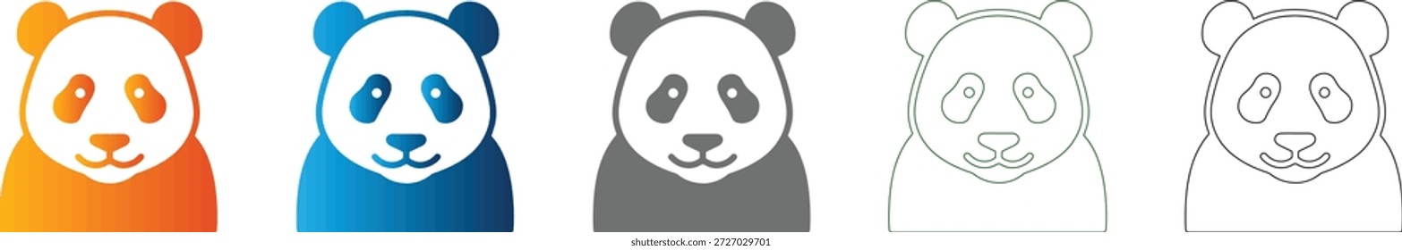 Un icono de panda plano en varios colores y estilos, parte de un conjunto de iconos consistente, con un diseño aislado de Vector negro sólido.