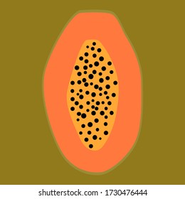Flat papaya isolated vector illustration. Pattern for healthy lifestyle design. Scandinavian style. Vegetarian summer backdrop. Kitchen art. Fresh poster.