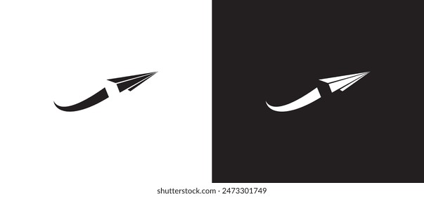 Flat paper airplane icon. sending message icon, paper plane sign, Concept: way forward, start-up company, business, growth, journey and message. Paper airplane icon on black and white background.