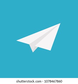 Flat paper airplane on pastel blue color background