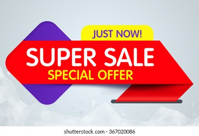 Flat paper banner for super sale and discount offers.