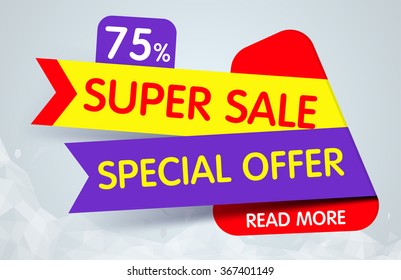 Flat paper banner for super sale and discount.