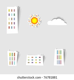 Flat paper buildings set. Vector image