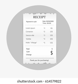 Flat Paper Check, Reciepts And Financial-check Isolated. Isolated Invoice For Payment Vector Illustration