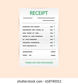 Flat Paper Check, Reciepts And Financial-check Isolated. Isolated Invoice For Payment Vector Illustration