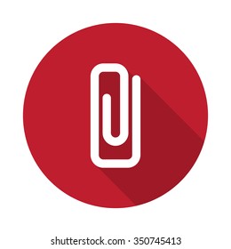 Flat Paper Clip icon with long shadow on red circle