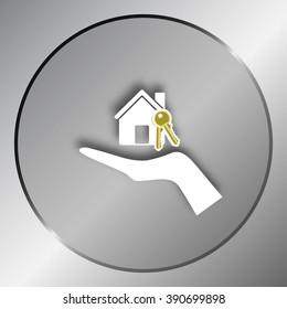 Flat paper cut style icon of home and keys. Vector illustration
