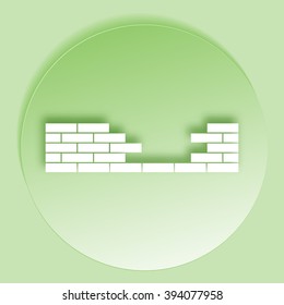 Flat paper cut style icon of brickwork fragment. Vector illustration