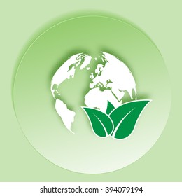 Flat paper cut style icon of eco planet. Vector illustration