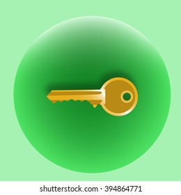 Flat paper cut style icon of an old key. Vector illustration