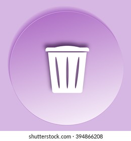 Flat paper cut style icon of trash can. Vector illustration
