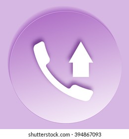 Flat paper cut style icon of out-coming call. Vector illustration