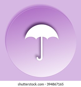 Flat paper cut style icon of umbrella. Vector illustration