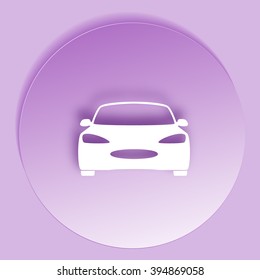 Flat paper cut style icon of a car. Vector illustration