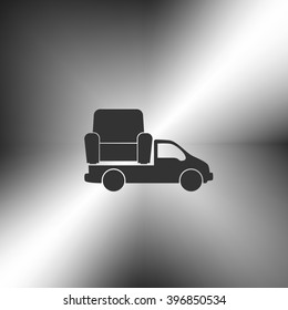 Flat paper cut style icon of vehicle. Delivery car symbol vector illustration